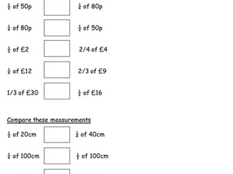 Year 2 Interim Assessment objectives- Comparing fractions of amounts