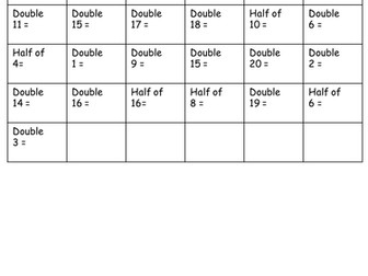 Year 2- Recall doubles and halves to 20- Objective from the interim framework
