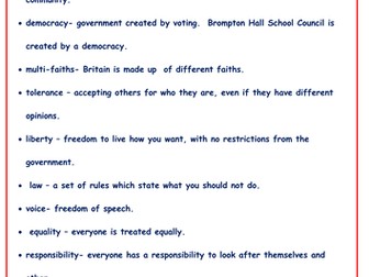 British Values Key Terms Explination