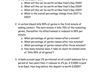 Compound Percentage Change Worksheet