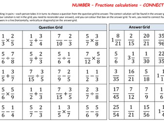 Calculating with fractions and mixed number - Connect 4 game