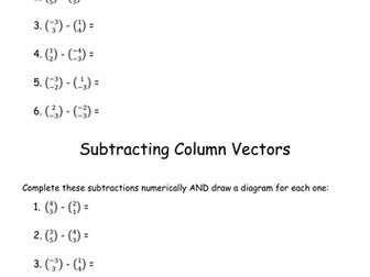 Subtraction of Column Vectors Foundation Level Worksheet with answers!