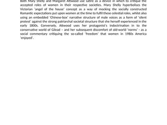 Frankenstein and Handmaid's Tale - Model Essays - A-Level A grade responses