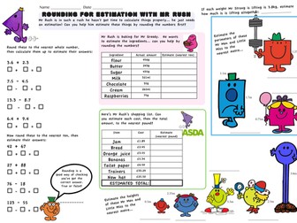 Rounding decimals and estimation - fun Mr Men resource