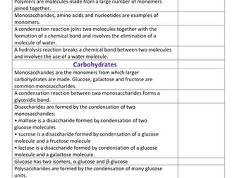 A Level AQA Biology Revision Ticklist New Spec