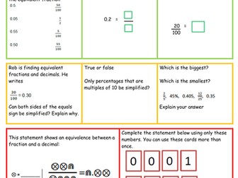 Mastery in maths - Year 5 Decimal numbers as  fractions Fluency, reasoning and problem solving