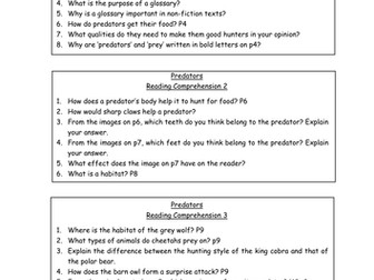 Predators by Lynette Evans Reading Comprehension