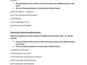"Frankenstein" extracts and questions A'Level Language and Literature
