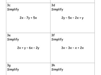 Differentiated simplifying algebra post it activity