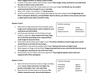 Tales of a Fourth Grade Nothing by Judy Blume comprehnsion questions by chapter