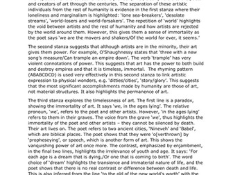 Analysis of 'Ode', by Arthur O'Shaughnessy,  from OCR 'Youth and Age' Anthology J352/02