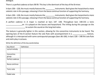 Bach Brandenburg concerto 9-1 edexcel section B analysis sheet