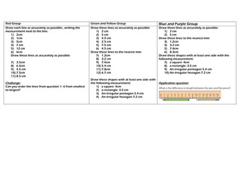 Drawing lines to the nearest cm and mm notebook and worksheet