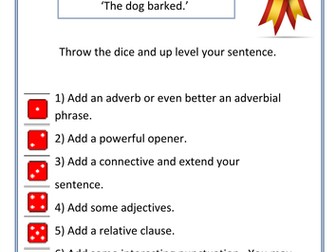 Up levelling sentences dice activity KS2