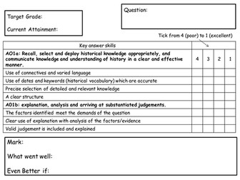 Shorter answer Self Assessment Sheet - History