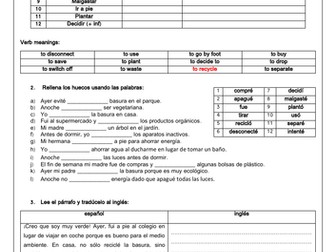 Spanish El Medio Ambiente  & the Past Tense: Environment Issues & Preterite