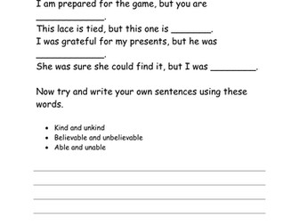 2 differentiated worksheets for prefixes
