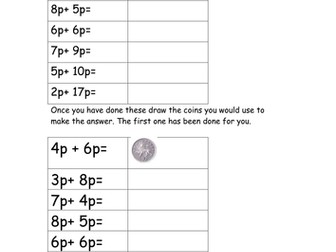 4 differentiated worksheets for problems involving money