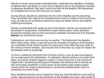 Buddhism: Festival of Wesak - Buddha Day(Middle/Upper)