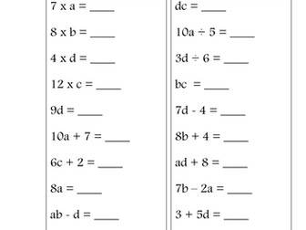 Algebra tests 20 questions