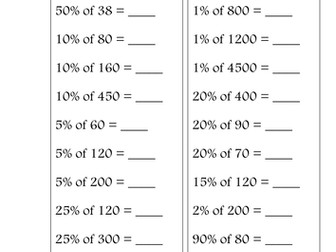 Finding Percentages Worksheet/Tests