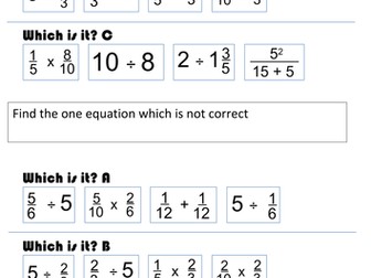 Which is the wrong equation? (Division of fractions activity)