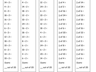 Quick fire mental maths 2x tables with division and fractions