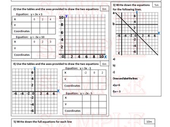 Half lesson, one sheet test on straight line graphs