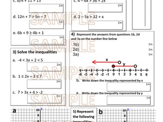 Half lesson, one sheet test on Inequalities