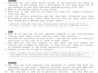 Art and Design Evaluation Sheet