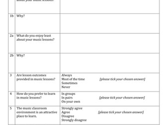 STUDENT VOICE QUESTIONNAIRE FOR MUSIC LESSONS