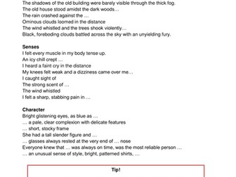 sentence starters and writing checklist for creative writing support. peer/self assessment
