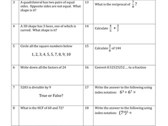 Year 9 Maths Higher Revision Homework Sheets