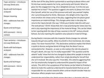 'An Inspector Calls' model essay on Sheila for AQA GCSE English Literature - target grade 5-6