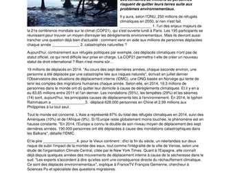Les réfugiés de climat et COP 21