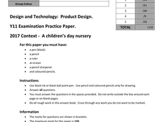 AQA 2017 Nursery Day Centre - Practice Paper - PRODUCT DESIGN