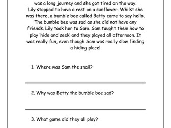 Year 1 differentiated Mini-beast comprehension - key word and phonic knowledge decoding