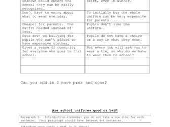 Persuasive Writing-School Uniforms - Good or bad?