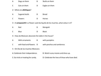 dia de los muertos text with multiple choice questions