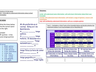 listos unit 3 vamos al instituto school timetables whole lesson worksheets