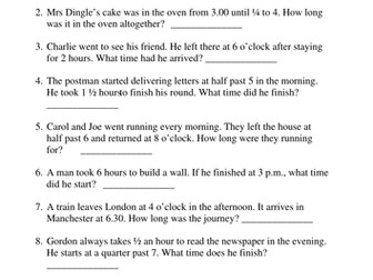 Year 2 Time Problems
