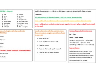 avoir present tense practice and translation activities