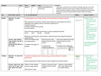 Lancashire maths planning for Year 3 Spring 2 Addition and Subtraction (Statistics)