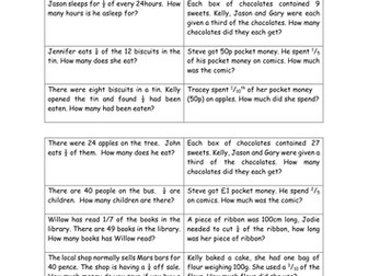 Fraction Word Problems Year 3