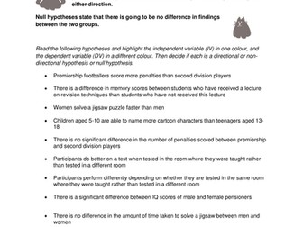 Hypotheses, IV and DV worksheet