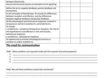 5.1.1 Communication and Homeostasis of OCR A level Biology