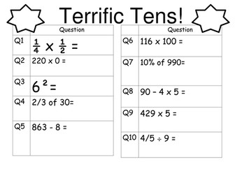 Year 6 SATs revision - daily arithmetic starters