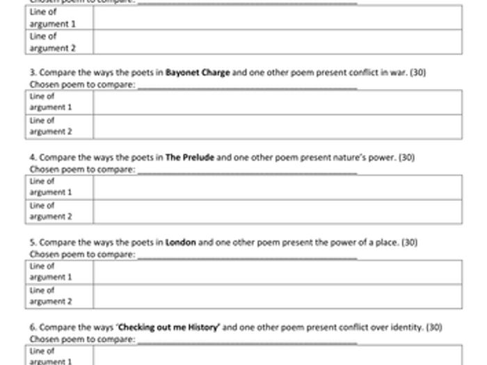 Comparing Power And Conflict Poems By HMBenglishresources1984 ...