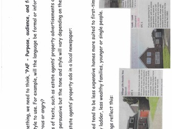 Looking at examples of estate agents' persuasive language techniques, along with tone and style