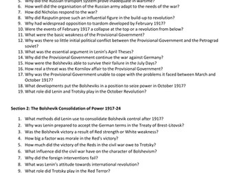 Russian Revolution to Dictatorship - Revision Questions